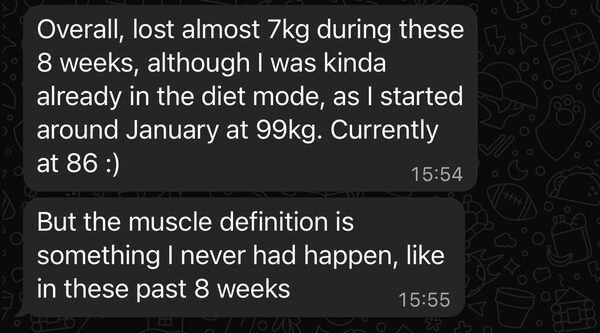 Client testimonial - lost 7kg, muscle definition like never before